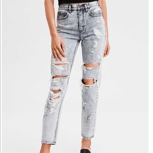American Eagle Mom Jean destroyed black acid wash